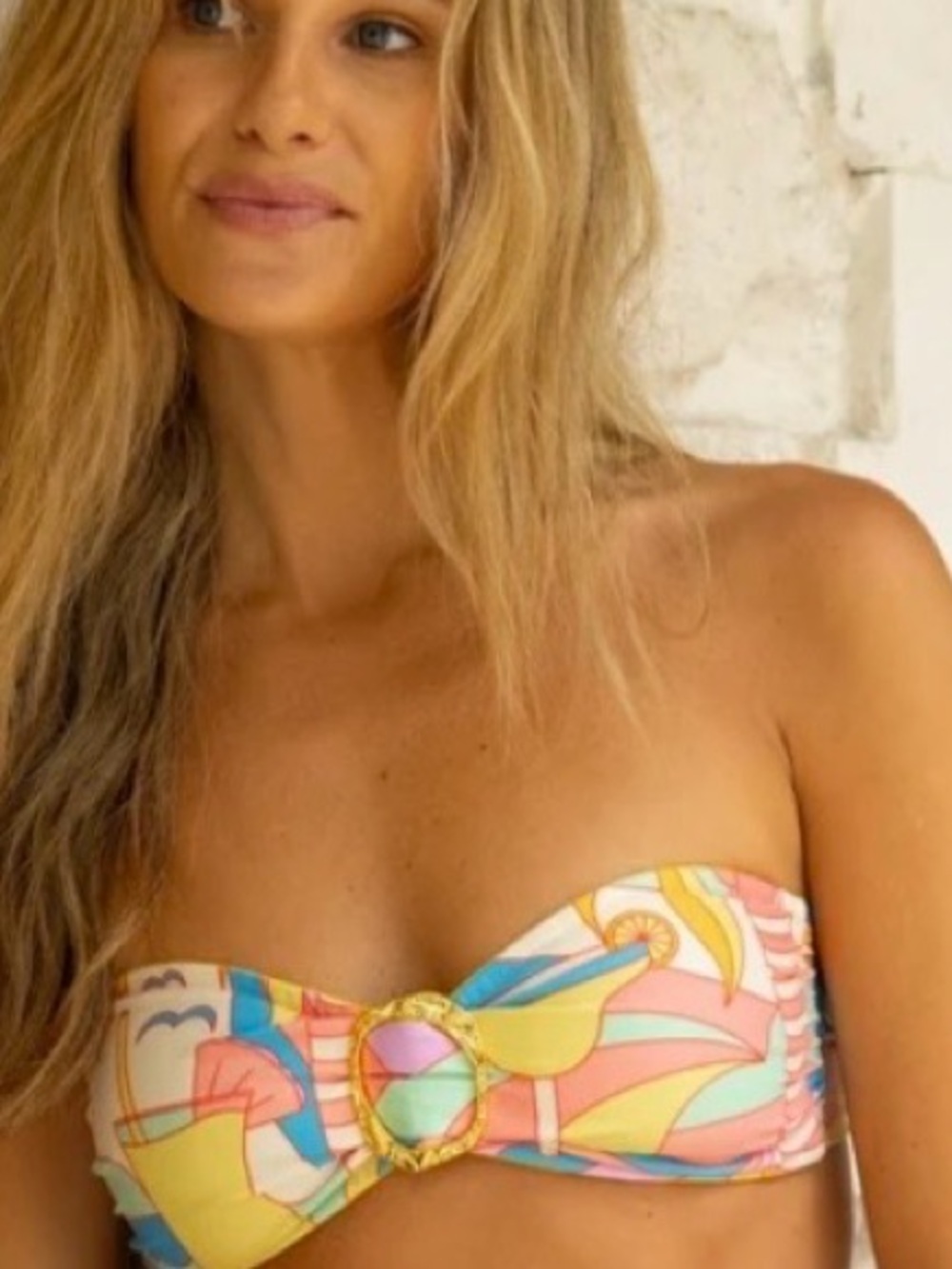 Kenny Flowers Pastel Sailboat Bandeau Bikini top Gold Ring and bottom